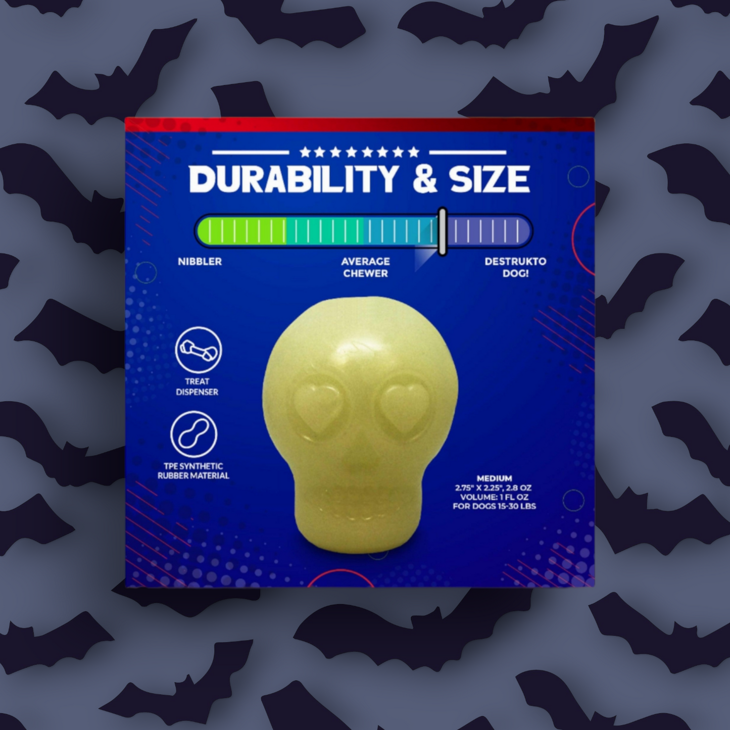 MKB Glow in the Dark Sugar Skull Chew Toy & Treat Dispenser