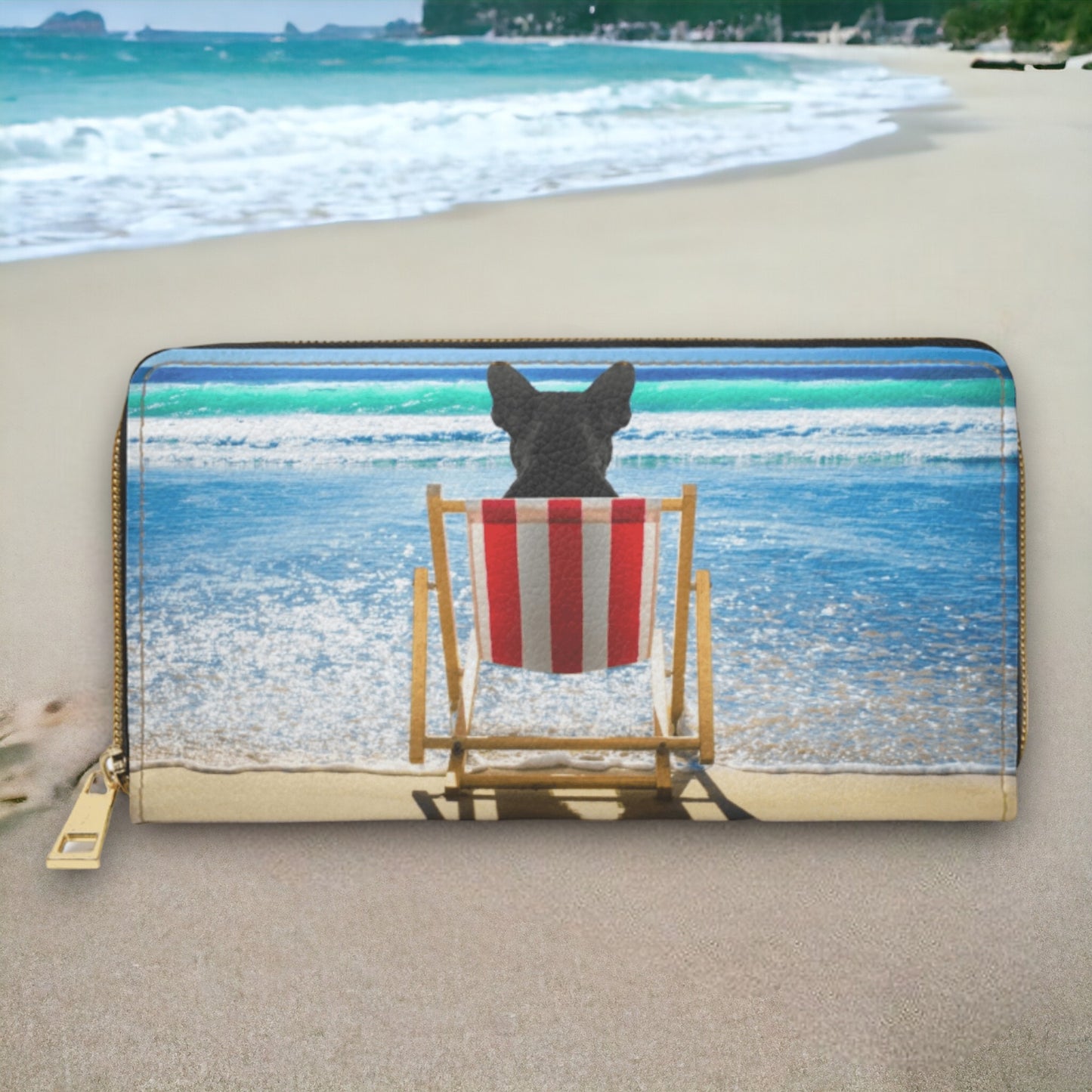 Frenchie Rocks ''Kong at the Beach'' Leather Wallet