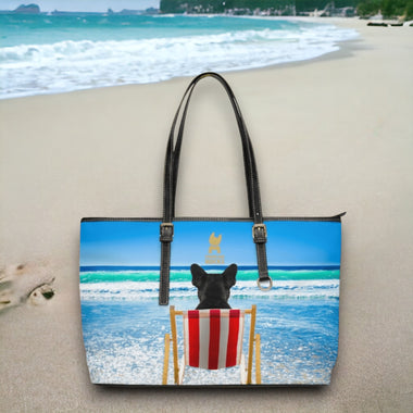 Frenchie Rocks ''Kong at the Beach'' Leather Shoulder Bag